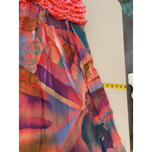 2 pc Colorful Boho Ruffled Dress Pink Textured Bodice & Crochet Shrug Small - Picture 11 of 15